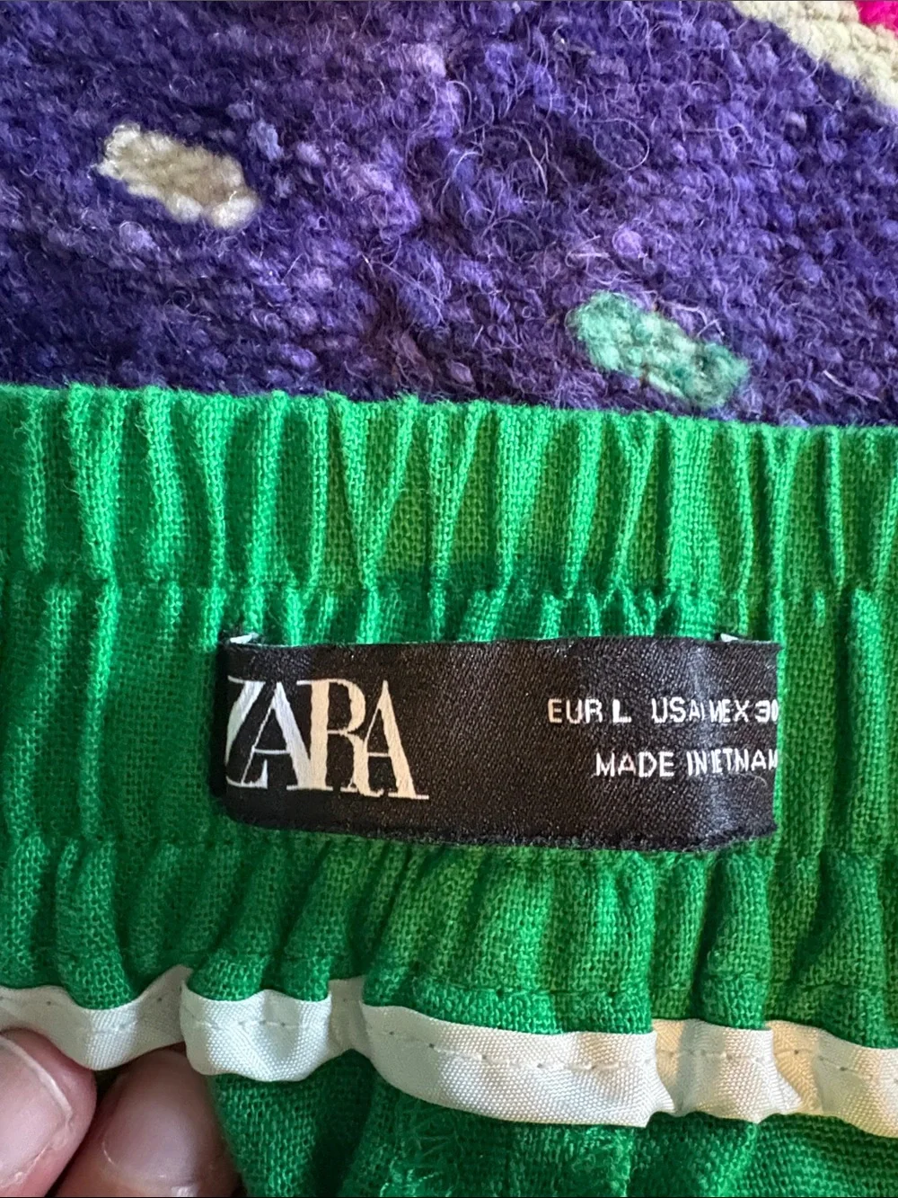 Zara Green Wide Leg Linen Blend Pants High Waist Trousers Womens Large